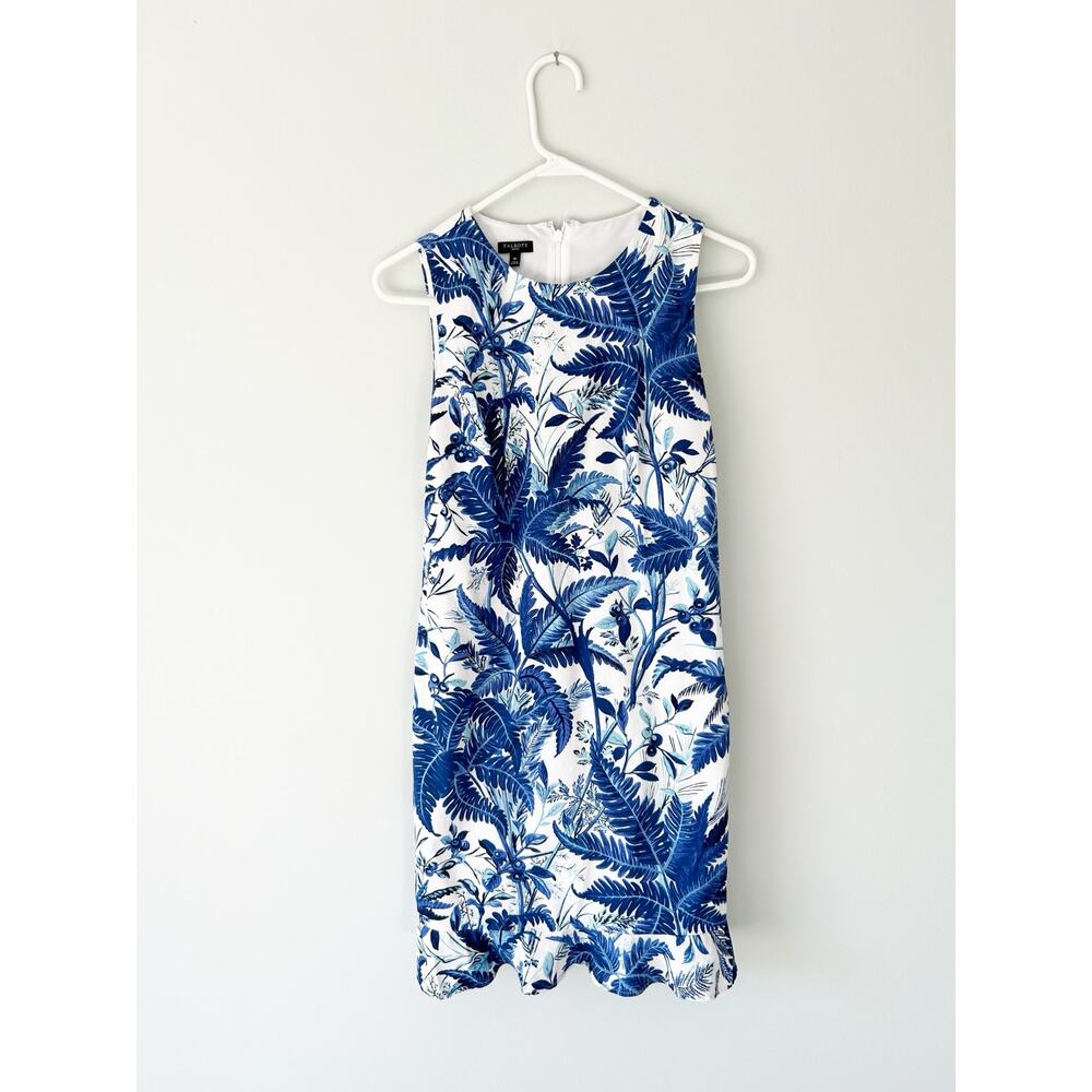 Talbots Blue and White Palm Print Tropical Sleeveless Dress 4P